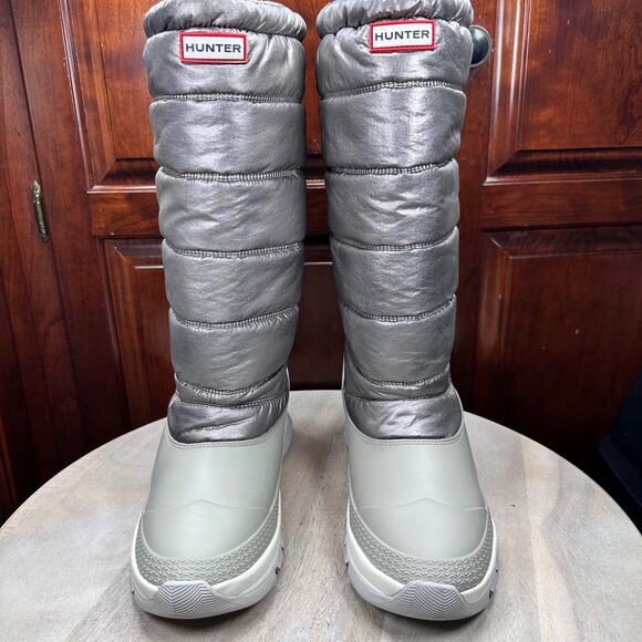 Hunter Women Metallic Snow Boot Size 10 Tall Winter Boots Silver Hail Grey New - Picture 1 of 16